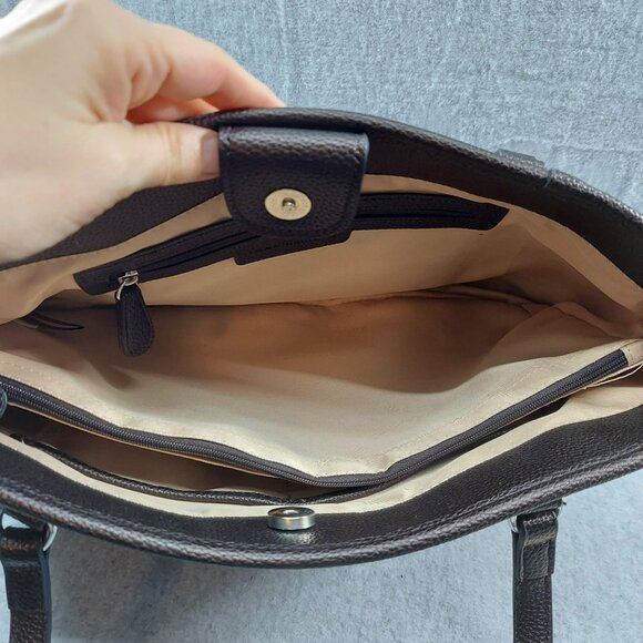 Donna Buckman Designer Tote Bag Brown & Beige Patterned Jacquard With Leather Tr - Picture 8 of 8